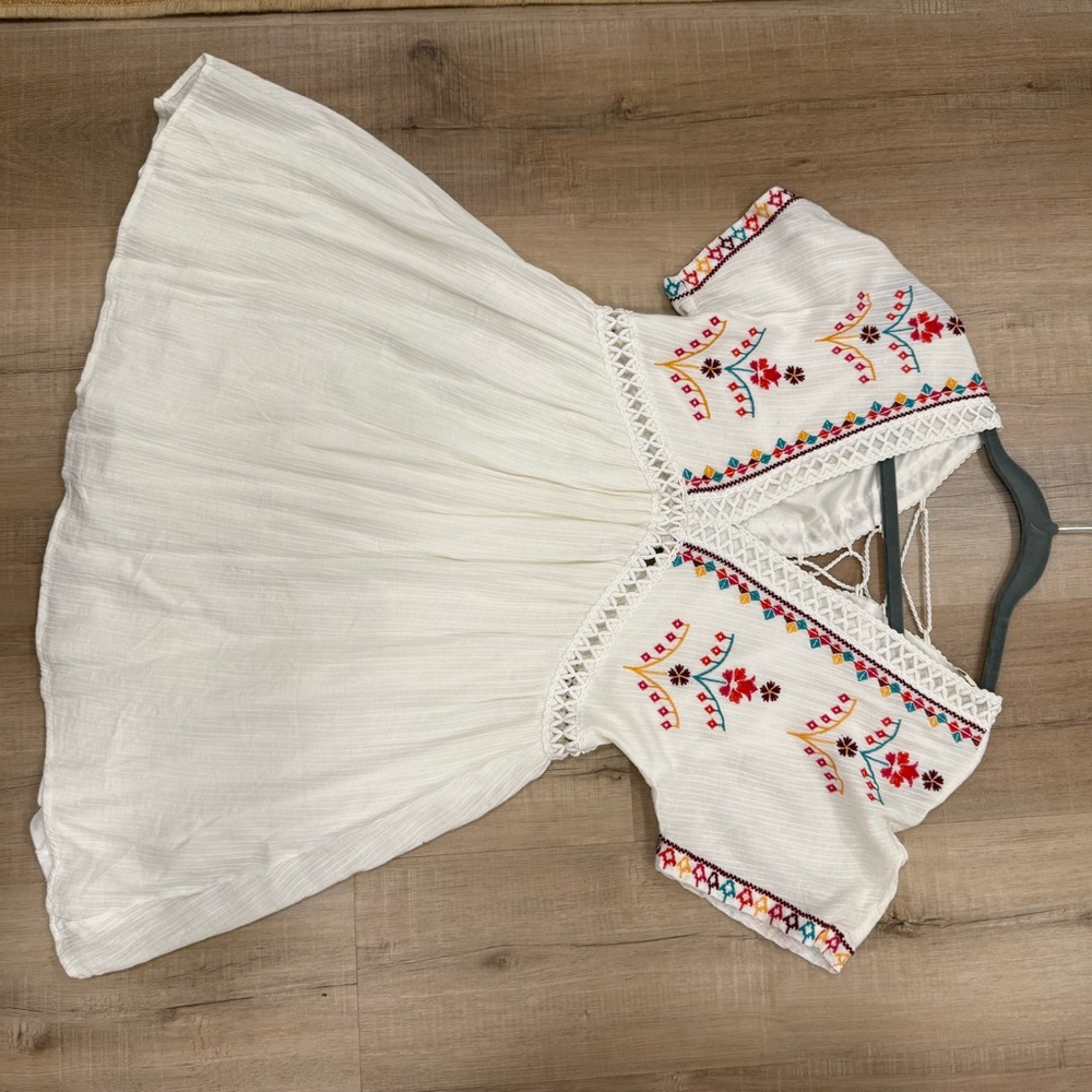 Embroidered White Dress with Colorful Accents